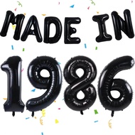 40th Birthday Balloons Black Made in 1986 Balloon Banner 40th Birthday Party Decorations for Men Wom