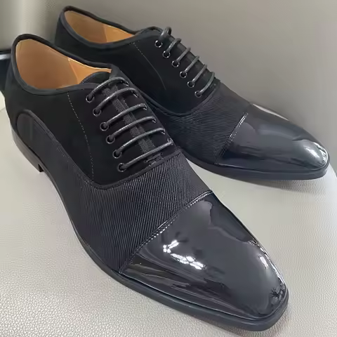 LOUBUTEN Luxury Black Leather Men Dress Shoes Red Bottom Oxford Shoes For Men Handmade Business Form
