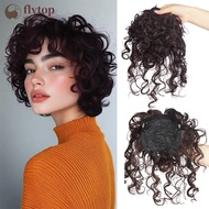FLYTOP 10inch Wavy Brown Hair Toppers for Women with Thinning Hair Synthetic Hair Topper with Bangs 