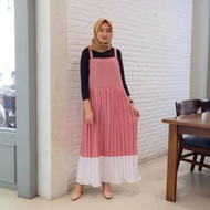 TISHA OVERALL PLISKET KOMBINASI // MOSCREPE PREMIUM WANITA / OVERALL KEKINIAN Rok Bawahan muslim Tan