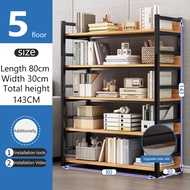 XUXU Wooden Bookshelf 6 Tier Rak Besi Modern House Metal Frame Rak Buku Living Room Storage Shelf St