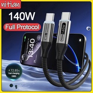 PD140W Super Protocol Fast Charging Cable Type C to Type C Car Charger Cord Nylon Braided Data Cable