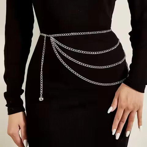 Trendy Vintage Women's Waist Chain Multi layer Punk Tassle Waist Chain Metal Gold Silver Hip Hop Wai