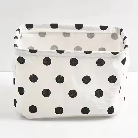 Cute Black & White Polka Dots Storage Box with Handle Modern White Open-Top Organizer Durable Fabric