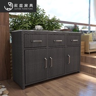 Q-8#Outdoor Balcony Shoe Cabinet Waterproof Sunscreen Home Entrance Large Capacity Storage Cabinet Rattan Shoe Cabinet 1