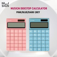 Nusign Desktop Calculator | 12 Digit Calculator | Solar Battery | Light Blue | Light Red | Dark Grey