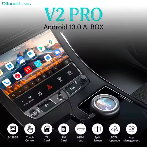 Ottocast V2PRO Car Android Box 3in1 CarPlay System 8+128GB Wireless touchscreenSupport HDMI TF SIM W