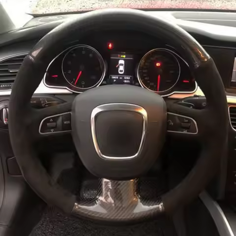 Carbon Fiber Suede Steering Wheel Cover For Audi A3 8P Sportback A4 B8 Avant A5 8T A6 C6 A8 D3 Q5 8R