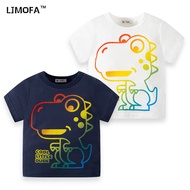 LJMOFA Kids Summer T-Shirt Cartoon Animals Dinosaur Print Toddler Boys Cotton Tee Tops Short Sleeve