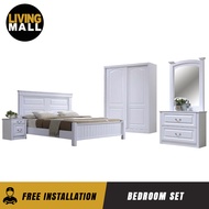 Living Mall Kimi Series Korean Style Bedroom Set with Bed Frame 5 FT Wardrobe Dressing Table and Bedside Table