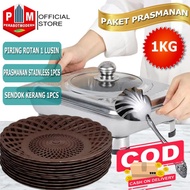 Paket Combo Prasmanan Stainless Sendok Kerang Dan Piring Rotan 1 Lusin