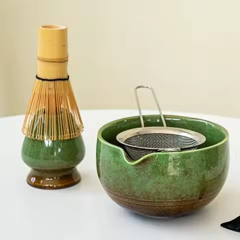 Bamboo Ceramic Japanese Matcha Tea Set Reusable Chasen Stirring Tea Sticks Matcha Spoon Matcha Whisk