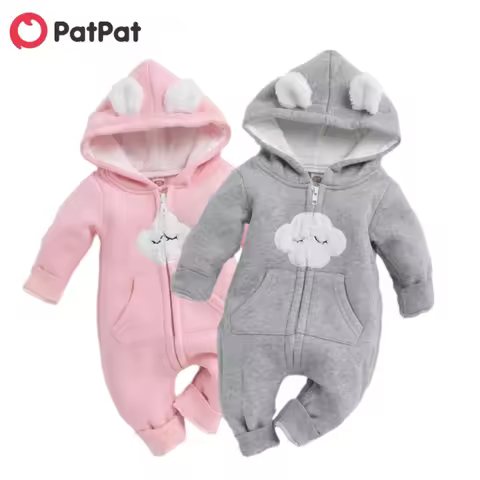 PatPat Winter Baby Adorable Cloud Hooded Baby Rompers for Baby Boys and Baby Girls Warm Unisex Baby 