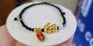 迷你貔貅寶寶足金999閃黑株手鏈 (Gold Pixiu Baby Black Beads Pearl Bracelet)