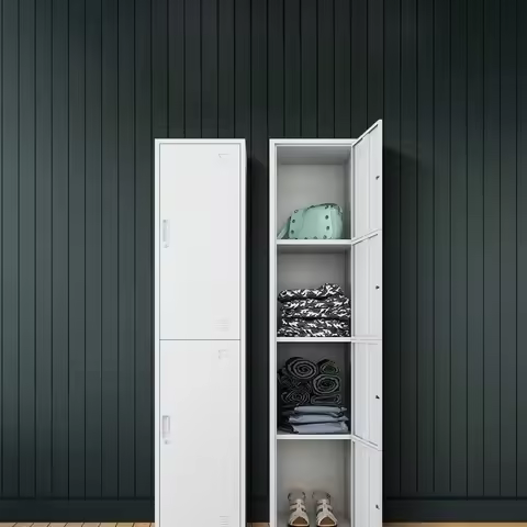 F*-Tall White Employee Locker, Multi-Door Metal Wardrobe with Ventilation