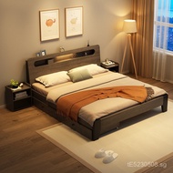 Hotel double bed master bedroom large bed1.8Solid Wood Bed Multi-Functional Bed Homestay Bed Nordic 