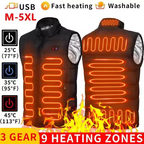 Unisex Heated Vest – Graphene Heating Tech with 9 Zones, USB-Powered for Camping & Sports