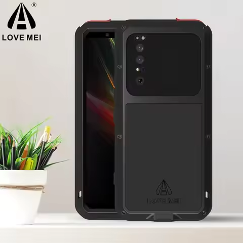 Love Mei Phone Case for Sony Xperia 1 10 II Silicone Military Grade Metal Protective Case Shock Proo