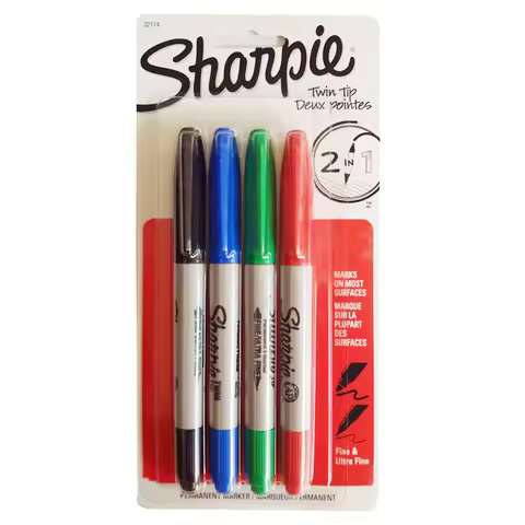 4colors/Lot Sharpie Permanent Marker Pen Twin Tip Fine Markers Quick Dry Ink Smooth Writing Cd Marke