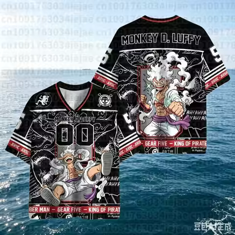 Man Gear 5 Luffy Jersey One Piece Anime Adult Kids Athleisure V-Neck T-Shirt Summer Quick-dry Soft L