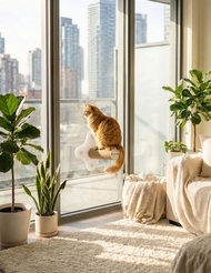 懸浮小印章貓抓柱- 窗用貓跳台吸盤系列