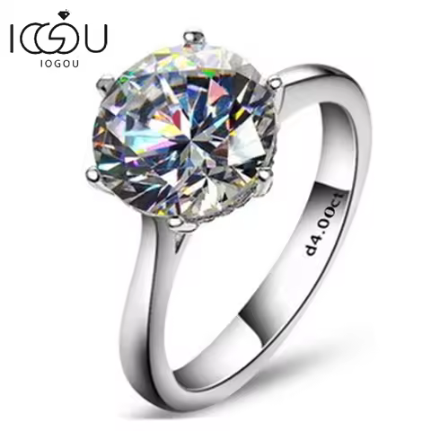 IOGOU Luxury Moissanite Engagement Ring 2-4ct Solitaire 925 Sterling Silver Diamond Wedding Rings fo