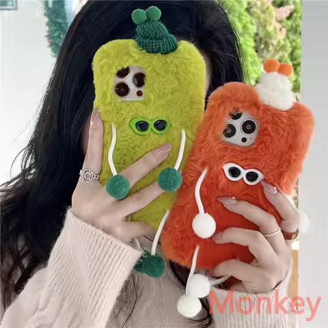 Fashion Sunglasses Fur Plush Phone Case For OPPO Realme 8 Pro 7 6 5 3 C25 C21 C17 C15 C12 C11 C3 C2 