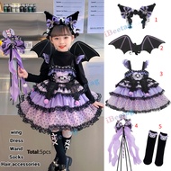 Sanrio ชุดเดรสเจ้าหญิง Kuromi Lolitaชุดกระโปรงบัลเล่ต์การแสดงของเด็กชุดปาร์ตี้ฮาโลวีนชุดชุดคอสเพลย์ข