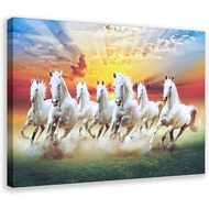 7 Horses Running Painting Vastu with Frame Painting Prints Canvas Poster Landscape Wall Art For Livi