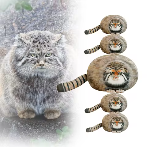 Pallas's Cat Simulated Stuffed Plush Toys Pallas's Cat Mom with 4 Babies Mother and Child Pallas's C