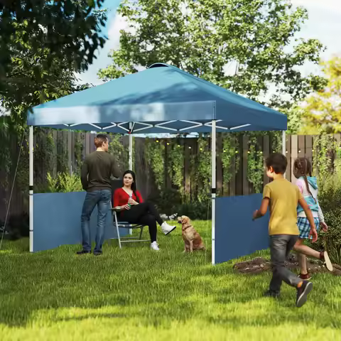 10' X 10' Pop up Canopy Tent with 2 Half Sidewalls, Sea Blue