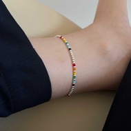 925 Sterling Silver Rainbow Rice Beads Silver Bead Anklet Korean Version Simple Original Design Hand