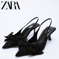＜1029＞Zara รองเท้าส้นเข็ม หนังกลับ ประดับโบว์ สําหรับผู้หญิง