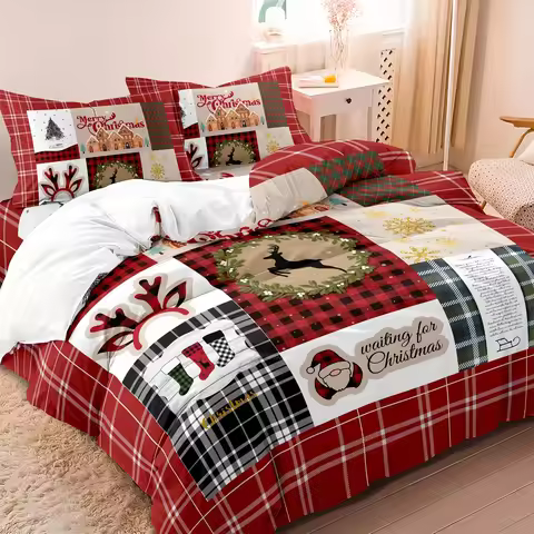 Christmas-Themed Digital Print Duvet Cover Set - 3 Piece Bedding Collection