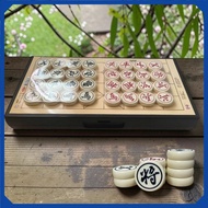 Foldable Plastic Chess Board Box 37x37cm with 32 Solid 3D Ivory Chess Pieces with Sunken Characters 