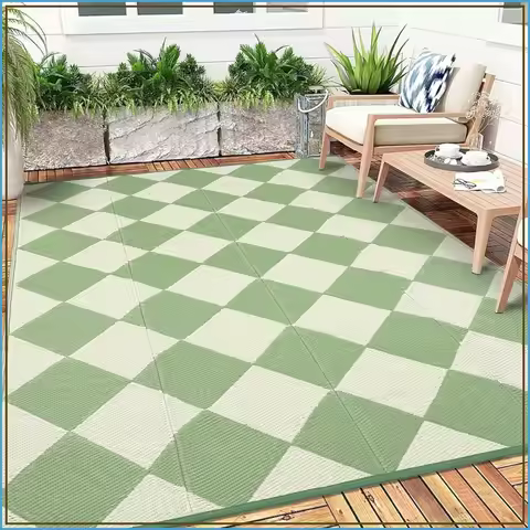 9x12 Outdoor Rug for Patio, Plastic Straw Rug, Waterproof, Reversible, Lightweight, Foldable, Easy C