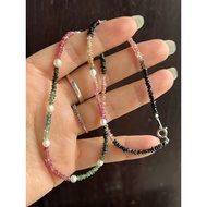 3 to 3.3 mm tour stone necklace mixed with 8 beautiful shiny real pearls, 4 mm long, 43 cm long, dur