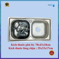 Bồn Chậu Rửa Chén bát Inox 2 Hộc Đều Rina C09 KT 78x43cm Tặng Bộ Xả inox 304