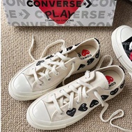 [Ready stock]CDG Play x Converse round toe low-cut sneakers for men and women, Unisex white and blac