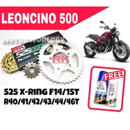 RK SPROCKET SET BENELLI LEONCINO 500 525 RKX X-Ring RIVET BLACK/BLUE CHAIN F14T/15T R40T-46T FOC CHA
