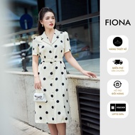 FIONA straight dress Straight dress with polka dot pattern, double lapel collar, removable belt F413