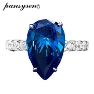 Pansysen แหวน Biru Safir Royal สีเงินแท้วินเทจขนาด9X14มม. แหวนตัดลูกแพร์18K ชุบทองคำขาวขายส่ง