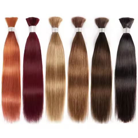 100% Human Hair Bulk for Braiding Straight Natural Hair Black Brown 99j Burgundy #27 Blonde #30 Ging