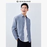 GIORDANO ผู้ชาย  เสื้อเชิ้ต 100% Cotton Chambray Shirts เสื้อเชิ้ตแขนยาว กระเป๋าปะด้านเดียว เสื้อเชิ