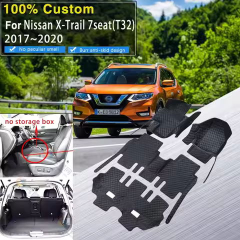 RHD Car Floor Mats For Nissan X-Trail T32 2017 2018 2019 2020 7seat Waterproof Rug Tapis Voiture Uni