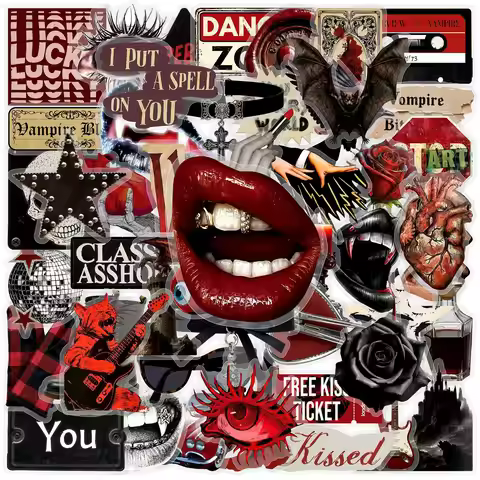50Pcs Punk Rock Dark Red Gothic Vampire Elements Transparent Stickers DIY Scrapbooking Phone Luggage