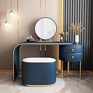 Vanity Table Set,Multi Function Living Room Bedroom Dressing Table with HD Mirror And Stool,Leather Small Apartment Storage Cabinet for Bathroom, Photo Studio, Dressing Room,dark blue,100CM