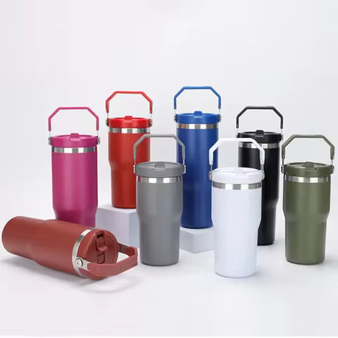 900ML Insulated Cups Portable Tumbler With Straw Water Bottle BPA-Free Thermos Twist On Lid and Flip
