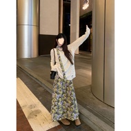 spring outfit women outfit woman set outfit woman Gentle Style Suit Mid-Length Ripped Sweater Women'