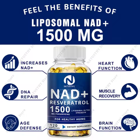 1500MG NAD+ Supplement - With Trans-Resveratrol, Natural Energy, Anti-aging & Cellular Health, Stren